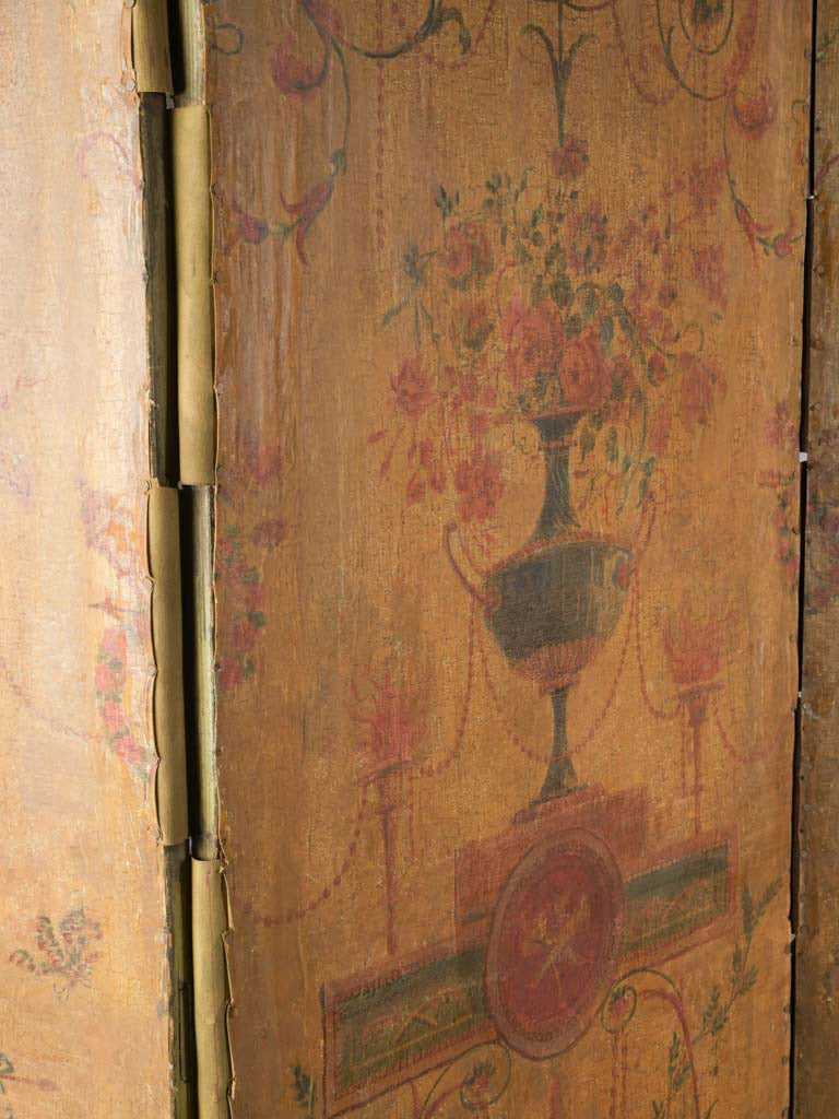 Antique French Three-Panel Painted Canvas Folding Screen - 69" x 69¾"