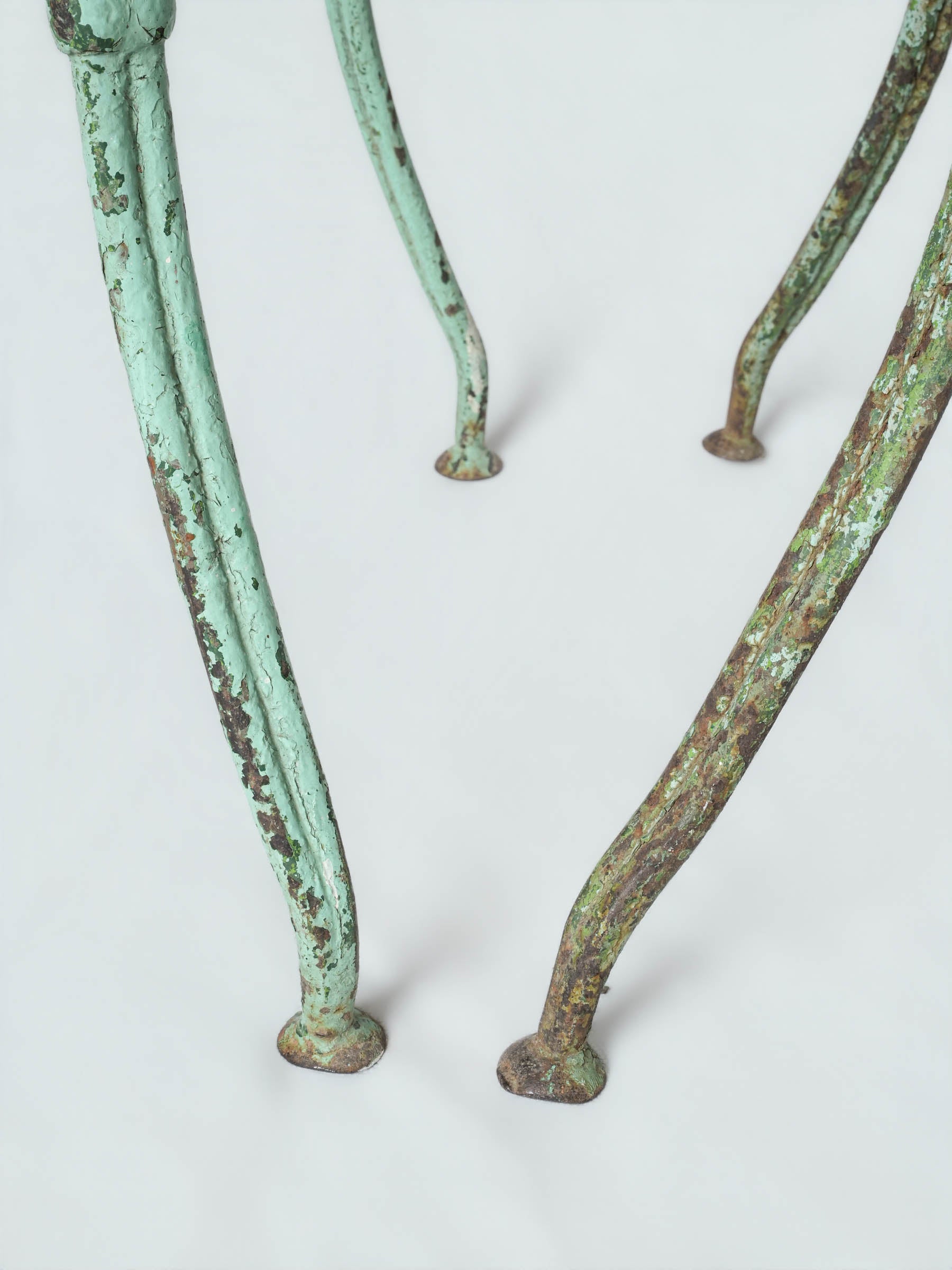 Pair of Antique French Wrought-Iron Garden Chairs w/ Weathered Turquoise Paint