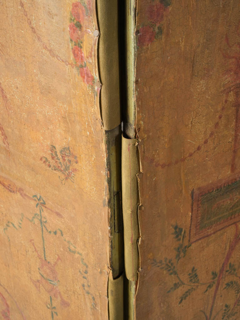 Antique French Three-Panel Painted Canvas Folding Screen - 69" x 69¾"