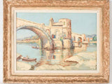 Antique French painting of the Pont d'Avignon (Saint-Bénezet) 21¾" x 28"