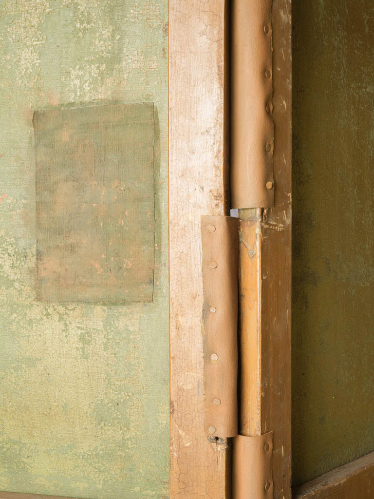 Antique French Three-Panel Painted Canvas Folding Screen - 69" x 69¾"