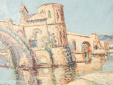 Antique French painting of the Pont d'Avignon (Saint-Bénezet) 21¾" x 28"