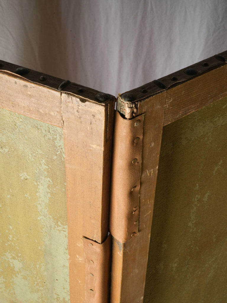 Antique French Three-Panel Painted Canvas Folding Screen - 69" x 69¾"