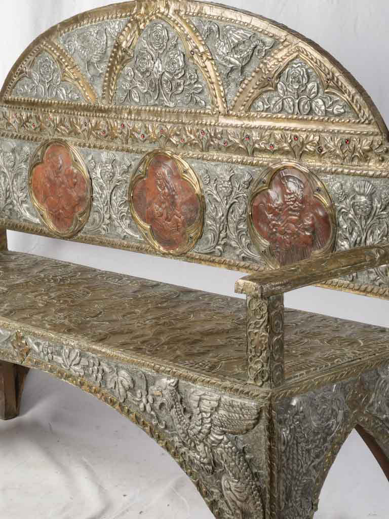 Ornate brass-mounted devotional bench  