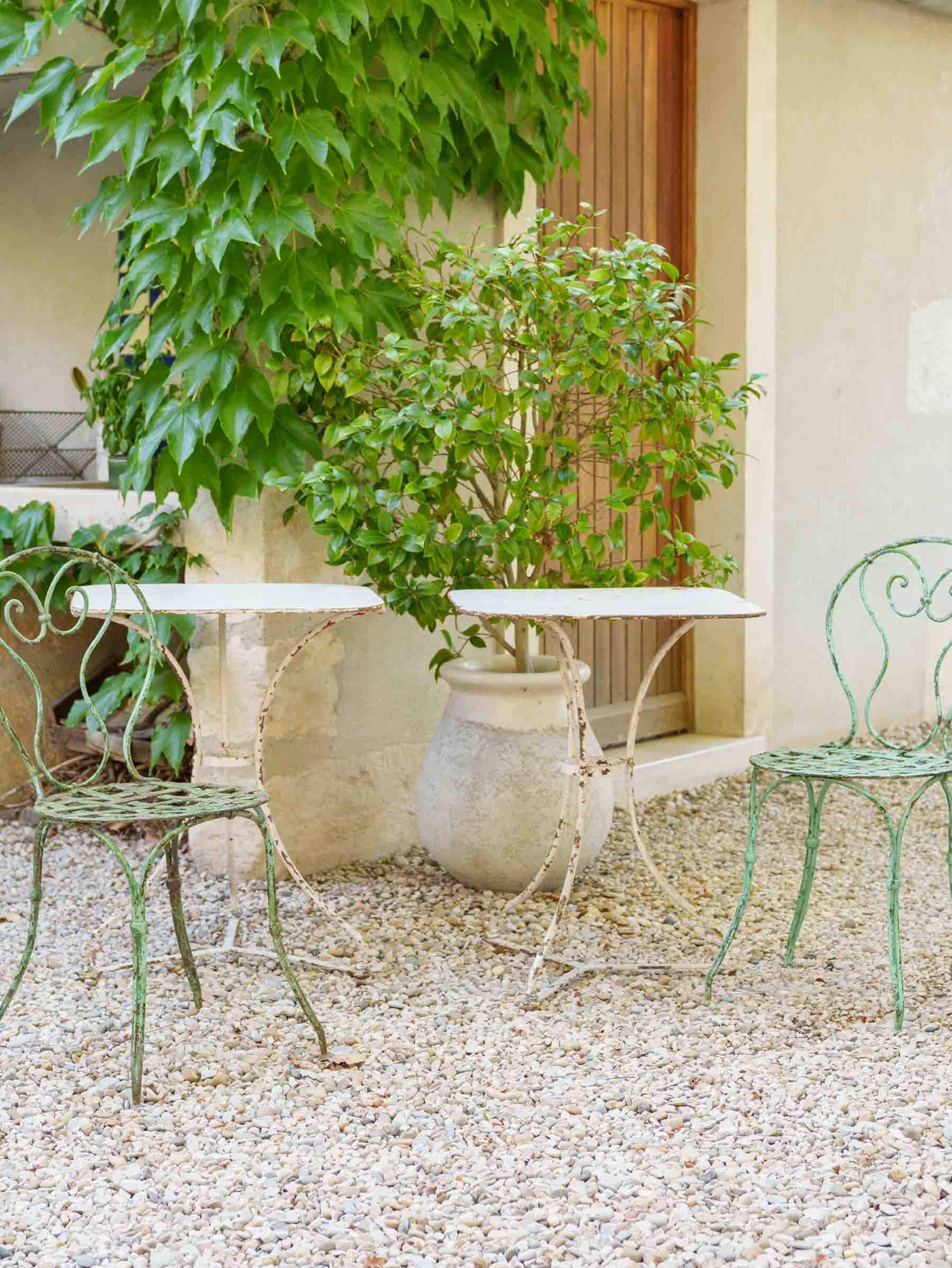 Pair of Mid-20th-Century French White-Painted Iron Garden Tables - 27½" x 21¼"
