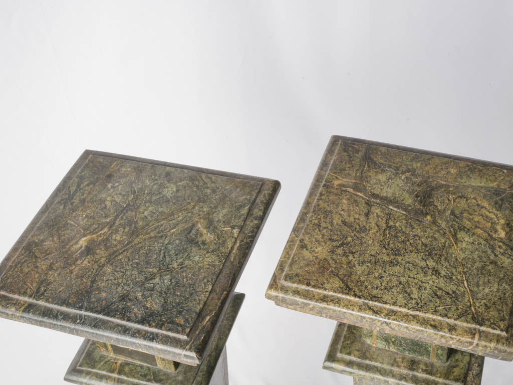Handsome Pair of French Art Deco Alpine Green Marble Pedestals - 41"