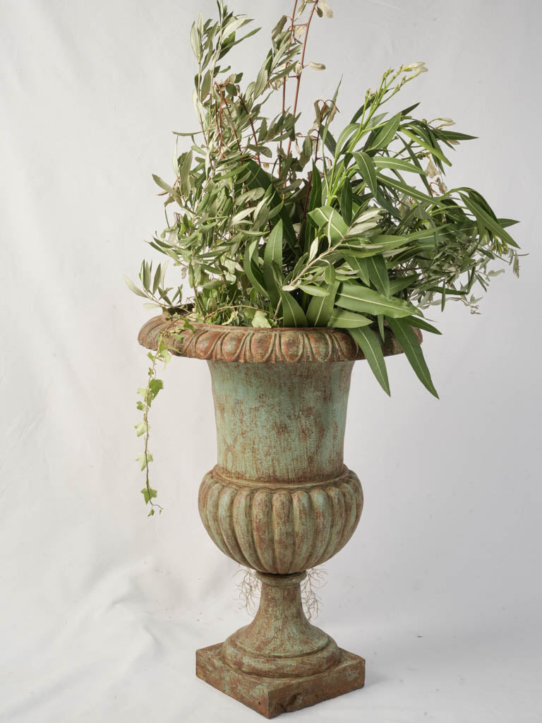 1970s Large Cast-Iron Medici Urn w/ Verdigris Finish - 26"