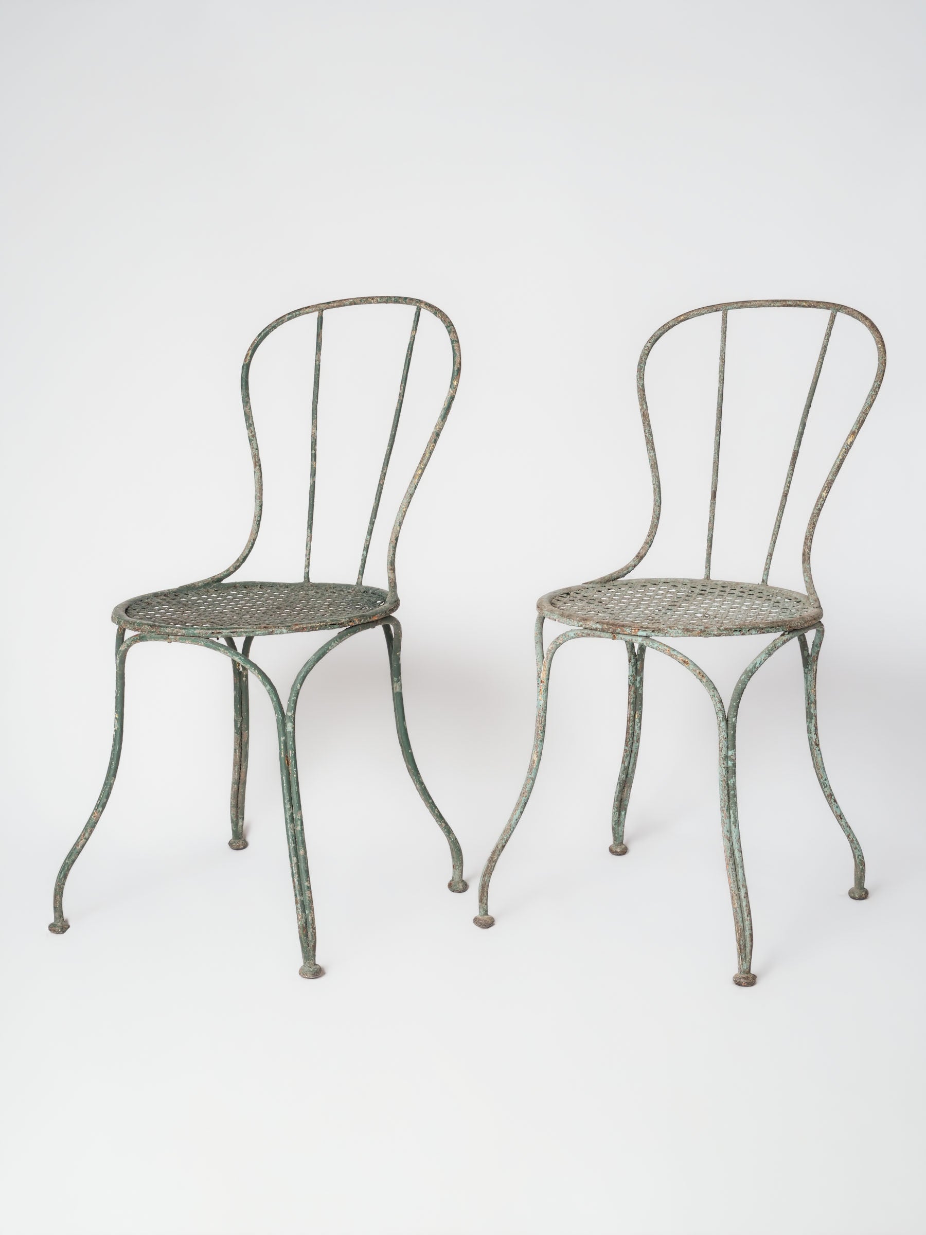 Pair of Mid-20th-Century French Green-Painted Decorative Garden Chairs - 33"