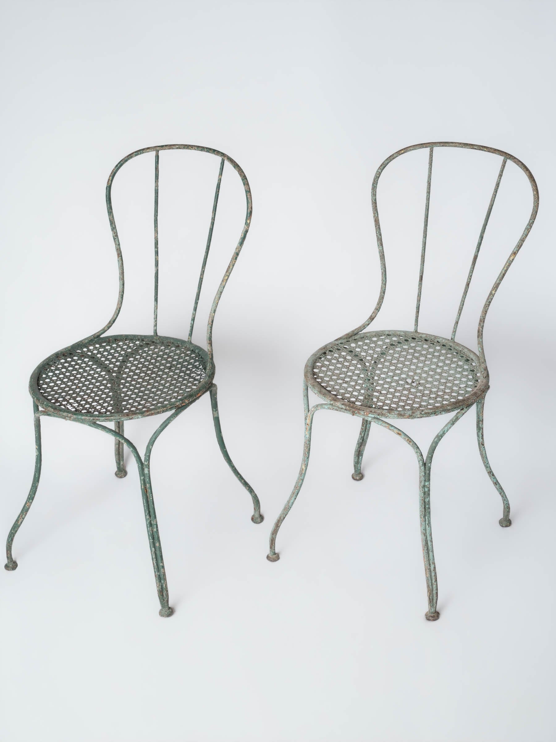 Pair of Mid-20th-Century French Green-Painted Decorative Garden Chairs - 33"