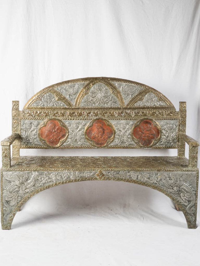 Detailed repoussé tin bench  