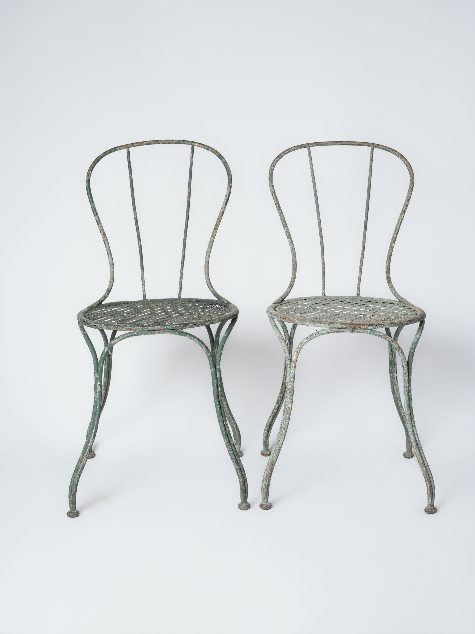 Pair of Mid-20th-Century French Green-Painted Decorative Garden Chairs - 33"