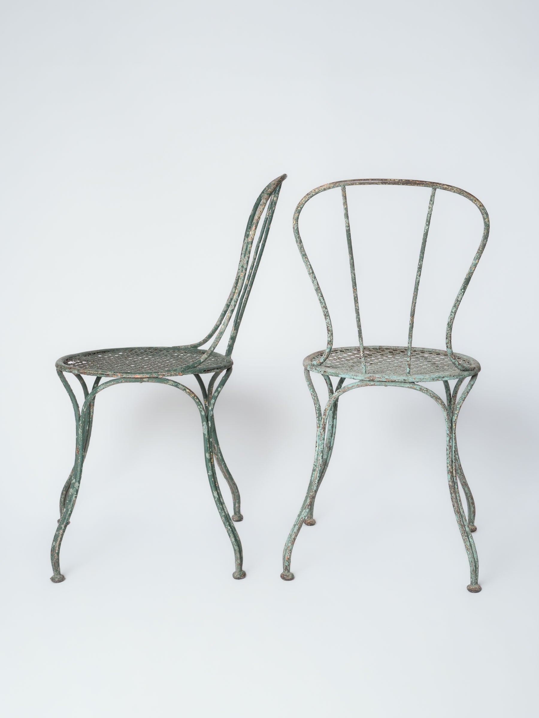 Pair of Mid-20th-Century French Green-Painted Decorative Garden Chairs - 33"