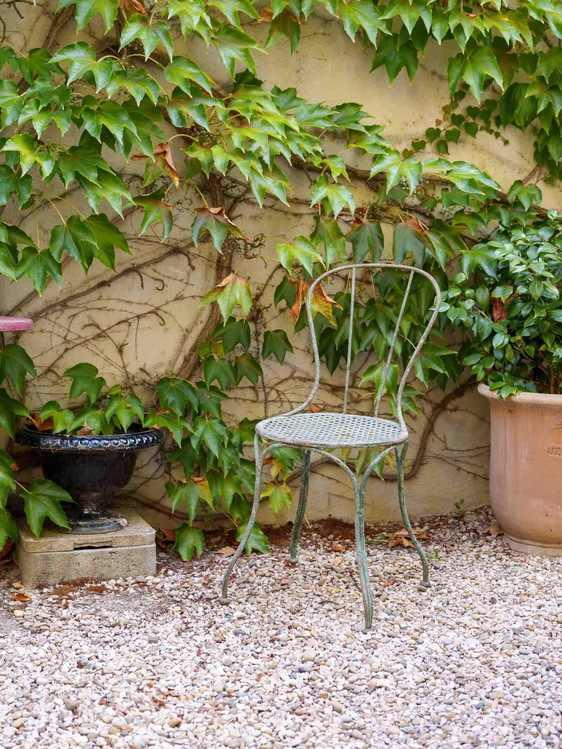 Pair of Mid-20th-Century French Green-Painted Decorative Garden Chairs - 33"