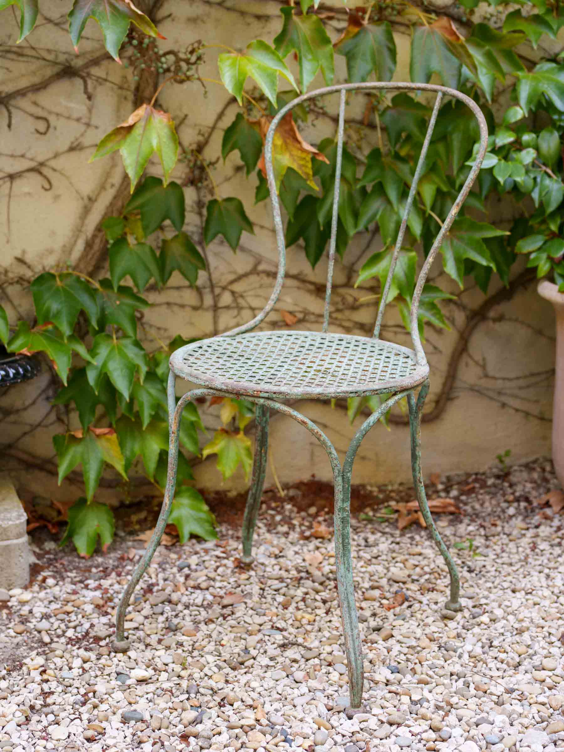 Pair of Mid-20th-Century French Green-Painted Decorative Garden Chairs - 33"
