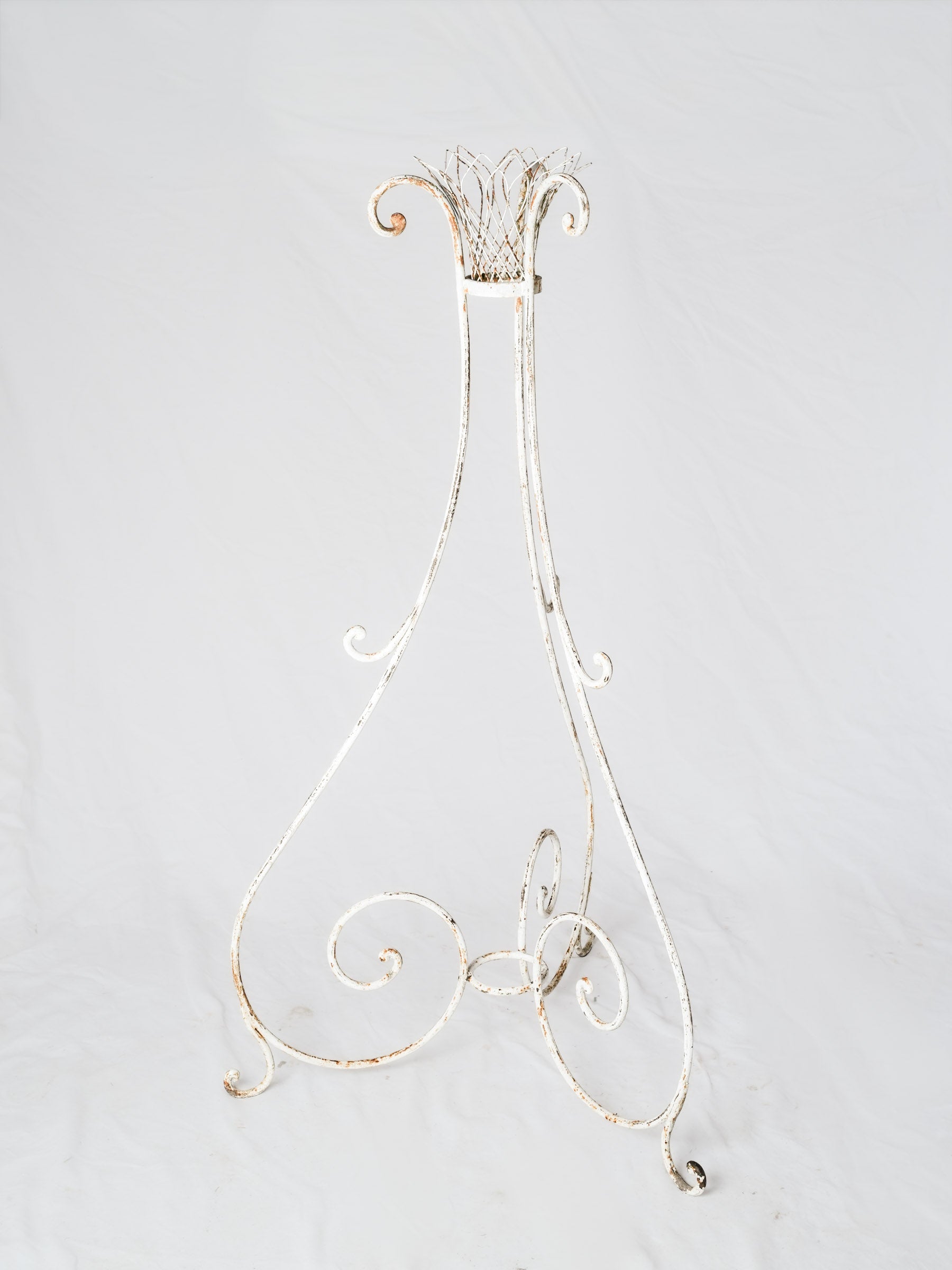Early- to Mid-20th-Century French White-Painted Wrought-Iron Plant Stand - 52¾"x 28¾"