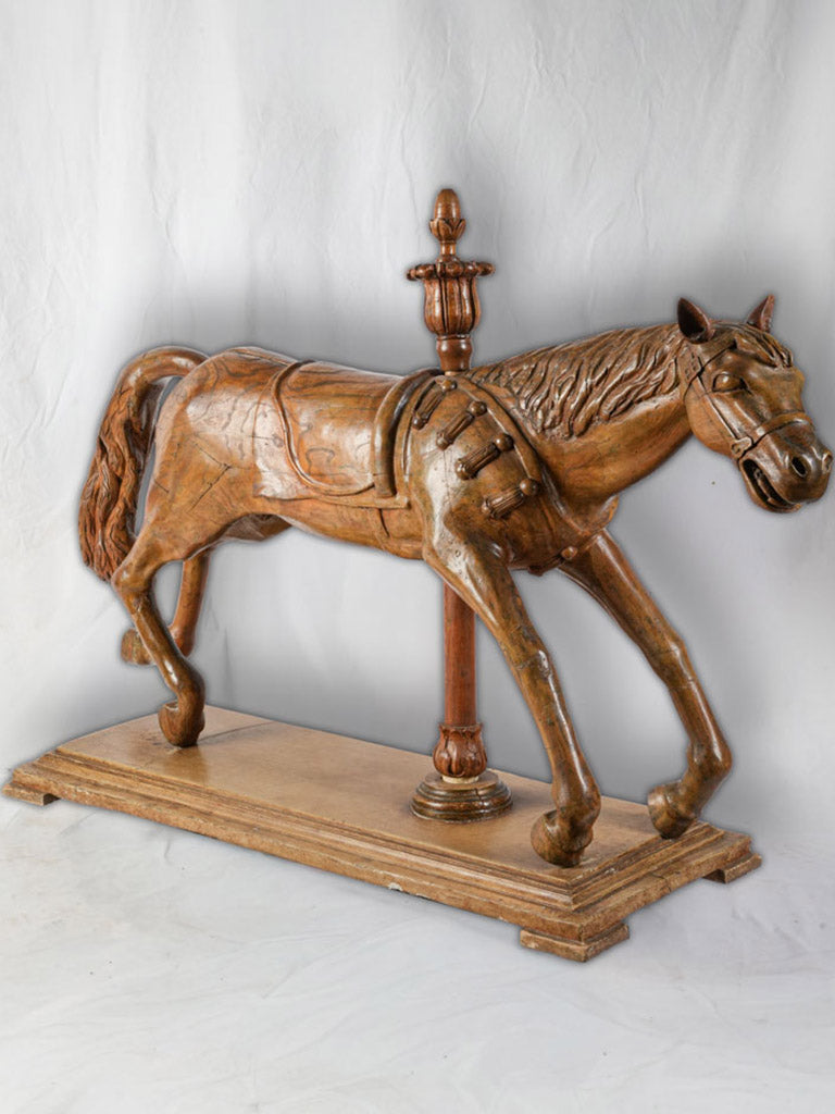 Hand Carved Sicilian Carousel Horse on Stand - Late 19th Century - 58¾" long