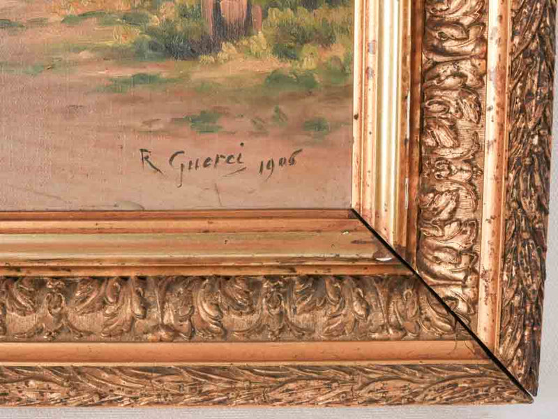 Antique French oil on canvas of a Provencal home - Mas 1905 - 19" x 23¼"