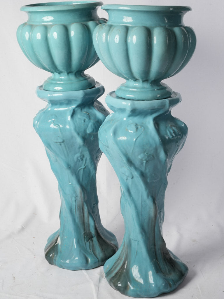 Pair of Striking Art Nouveau Jardinière Ceramic Columns by Massier Vallauris c. 1900 - 44½"