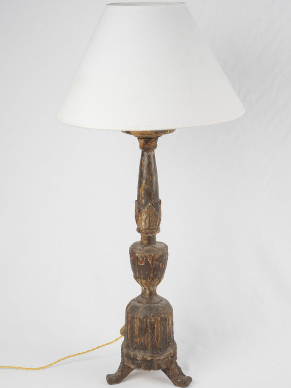 Antique carved wooden candlestick lamp