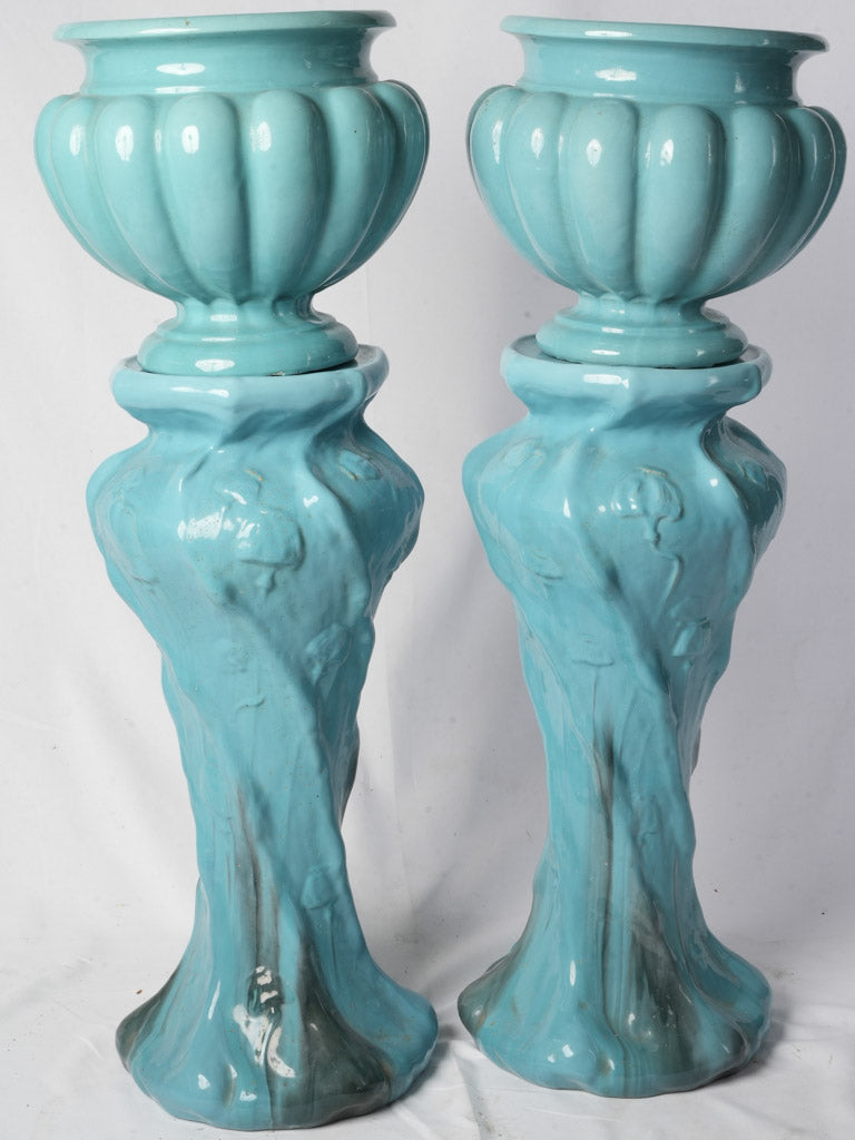 Pair of Striking Art Nouveau Jardinière Ceramic Columns by Massier Vallauris c. 1900 - 44½"