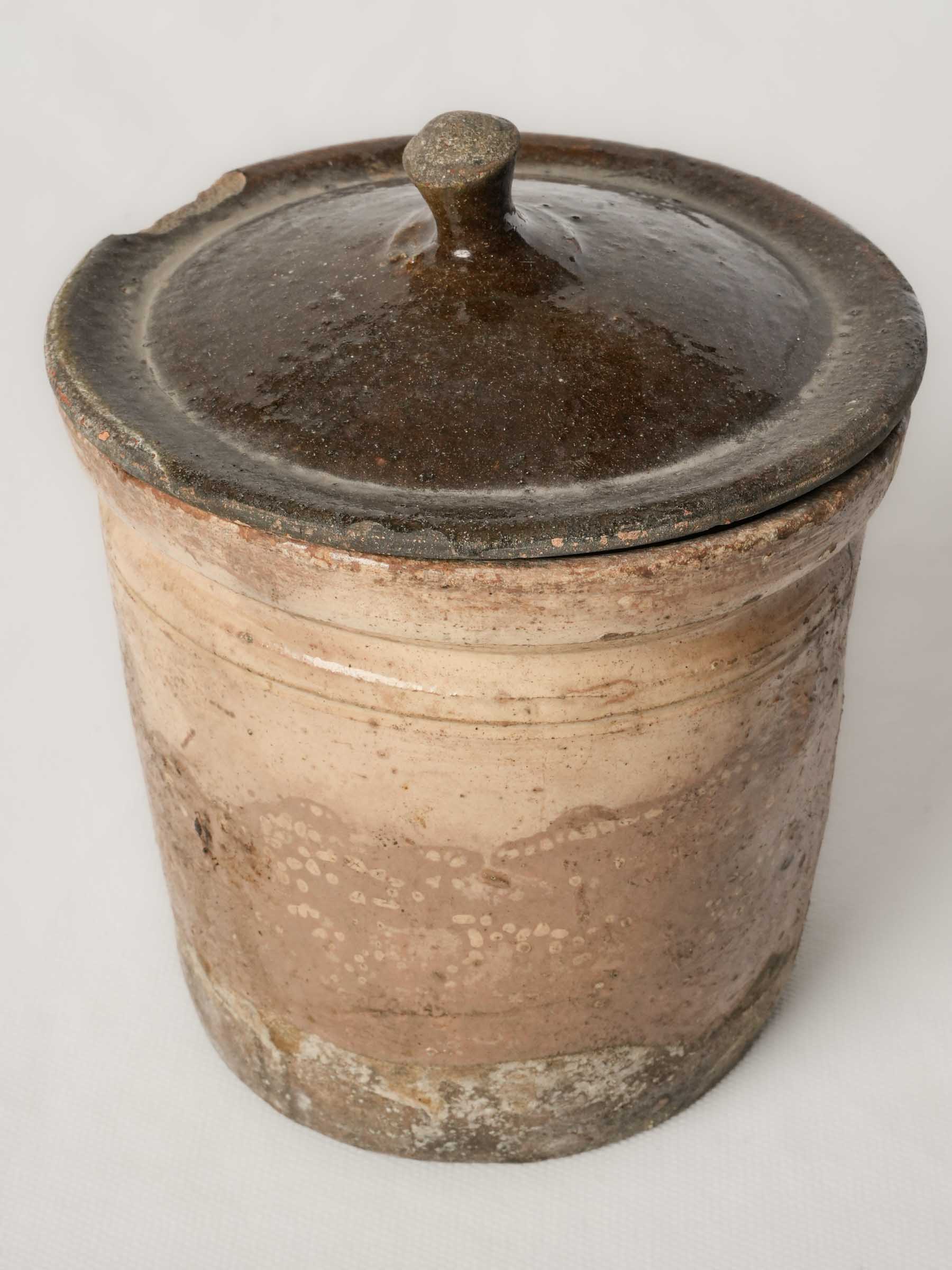 Rustic French Lidded Preserve Pot, 19th Century - 7"