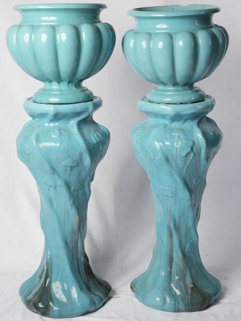 Pair of Striking Art Nouveau Jardinière Ceramic Columns by Massier Vallauris c. 1900 - 44½"