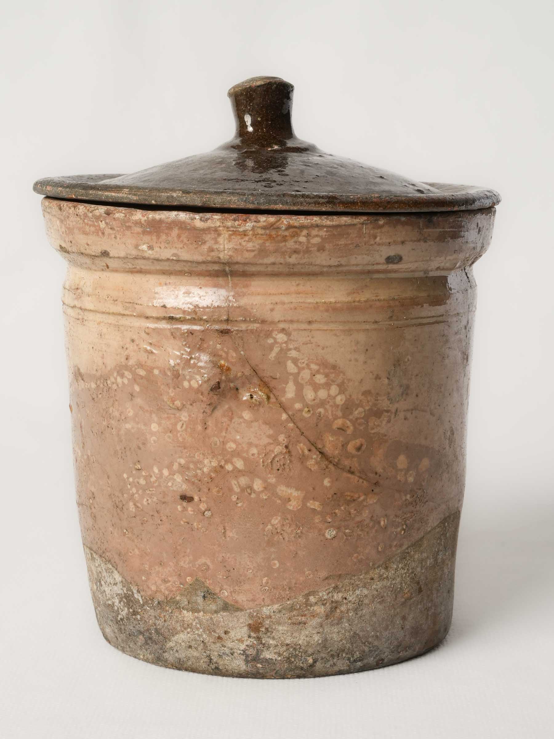 Rustic French Lidded Preserve Pot, 19th Century - 7"