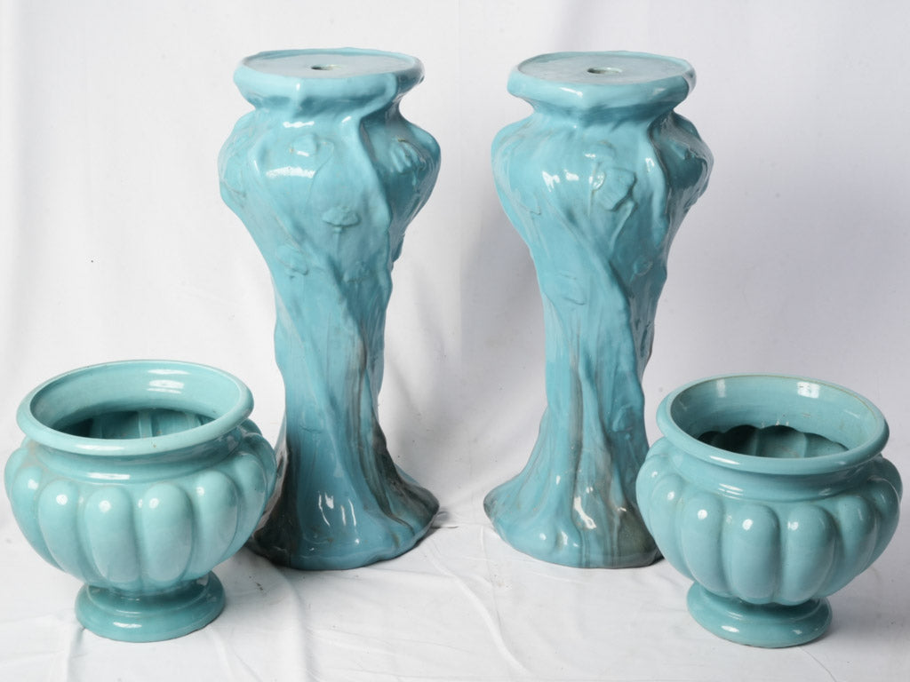 Pair of Striking Art Nouveau Jardinière Ceramic Columns by Massier Vallauris c. 1900 - 44½"