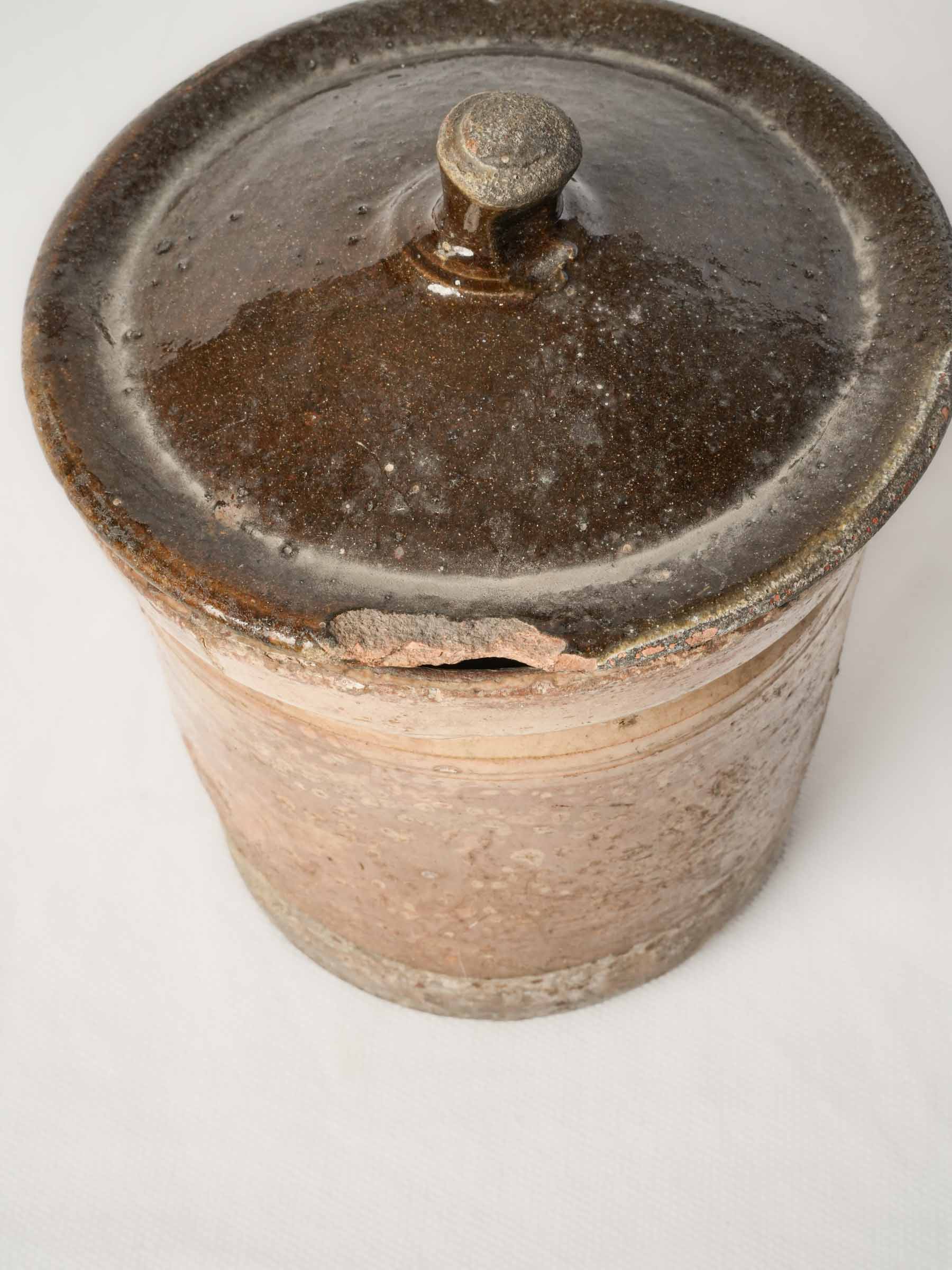 Rustic French Lidded Preserve Pot, 19th Century - 7"