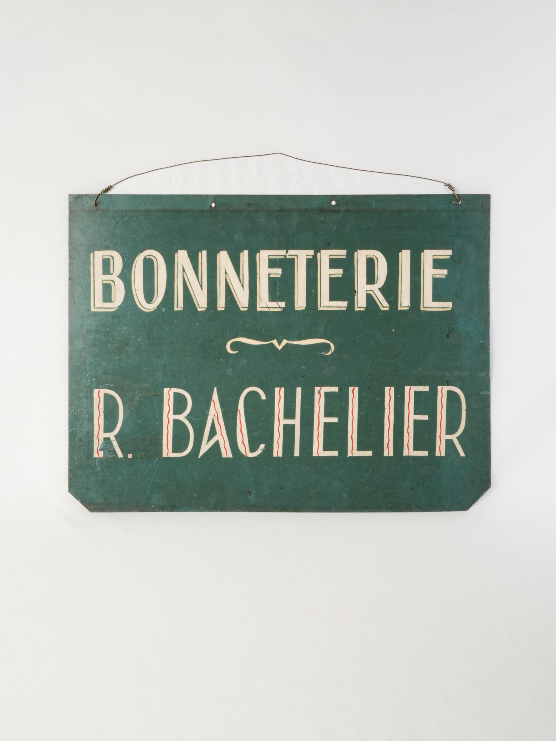 Antique Hand-Painted French Hosiery Shop Sign - 18" x 23¾"