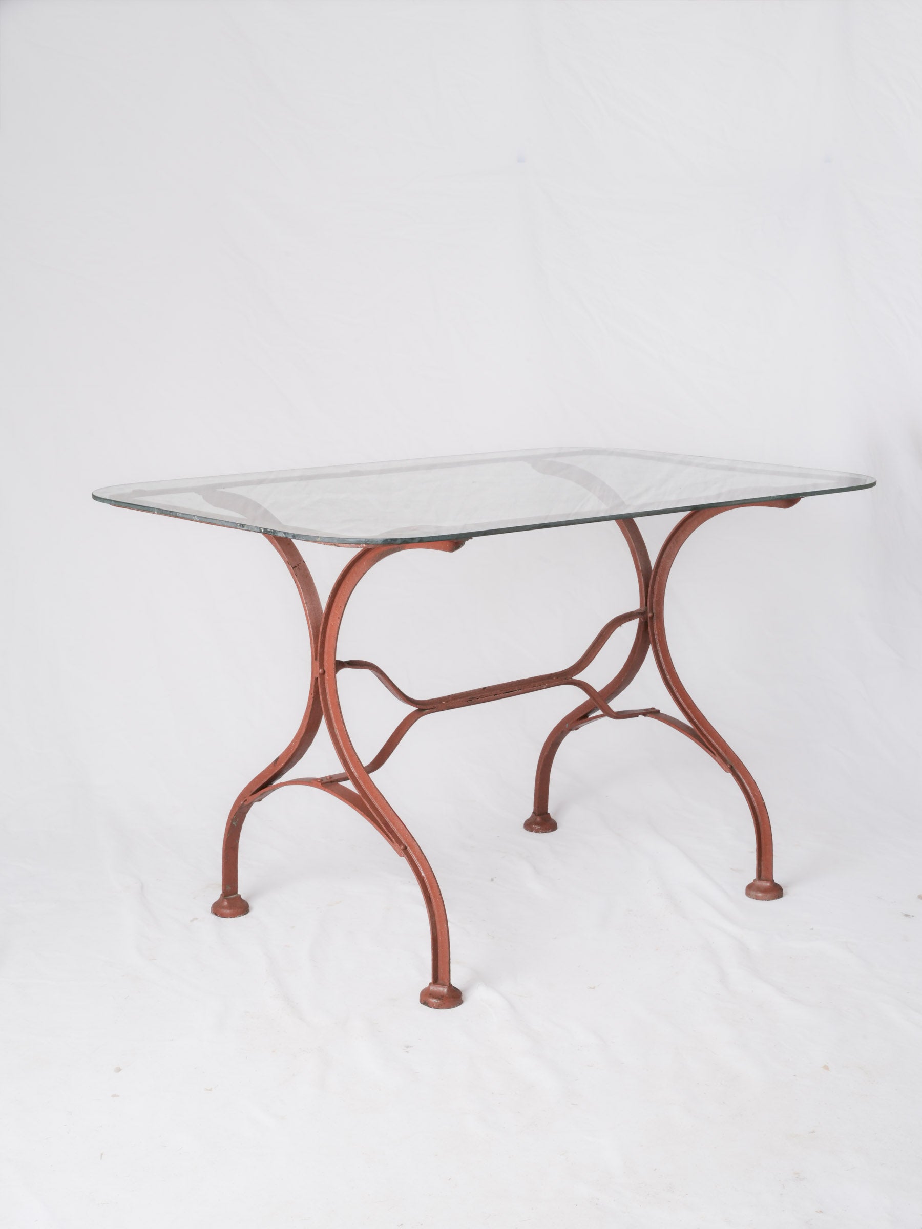 Early-20th-Century French Iron Bistro Table w/ Modern Glass Top - 45¼"
