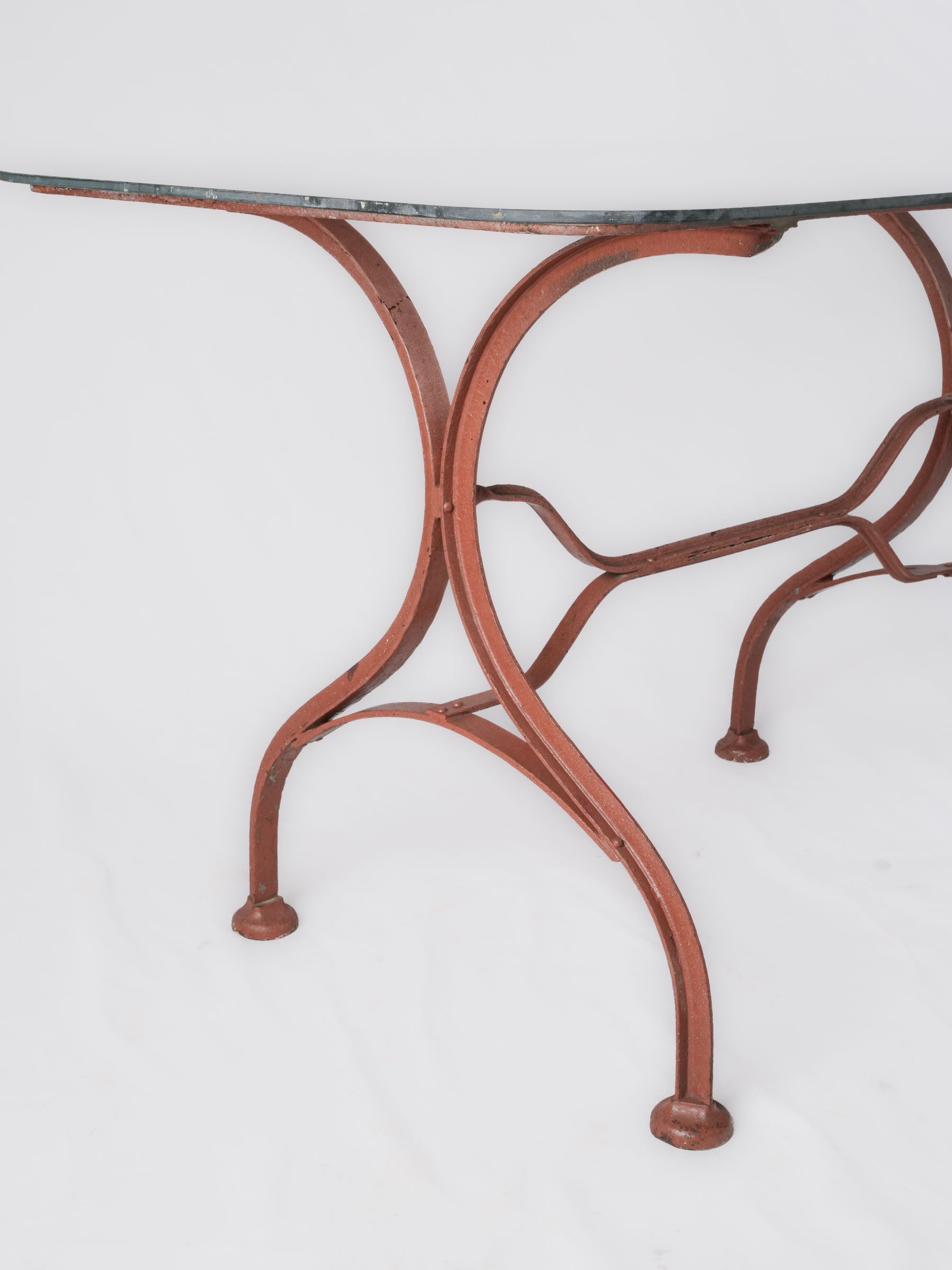Early-20th-Century French Iron Bistro Table w/ Modern Glass Top - 45¼"