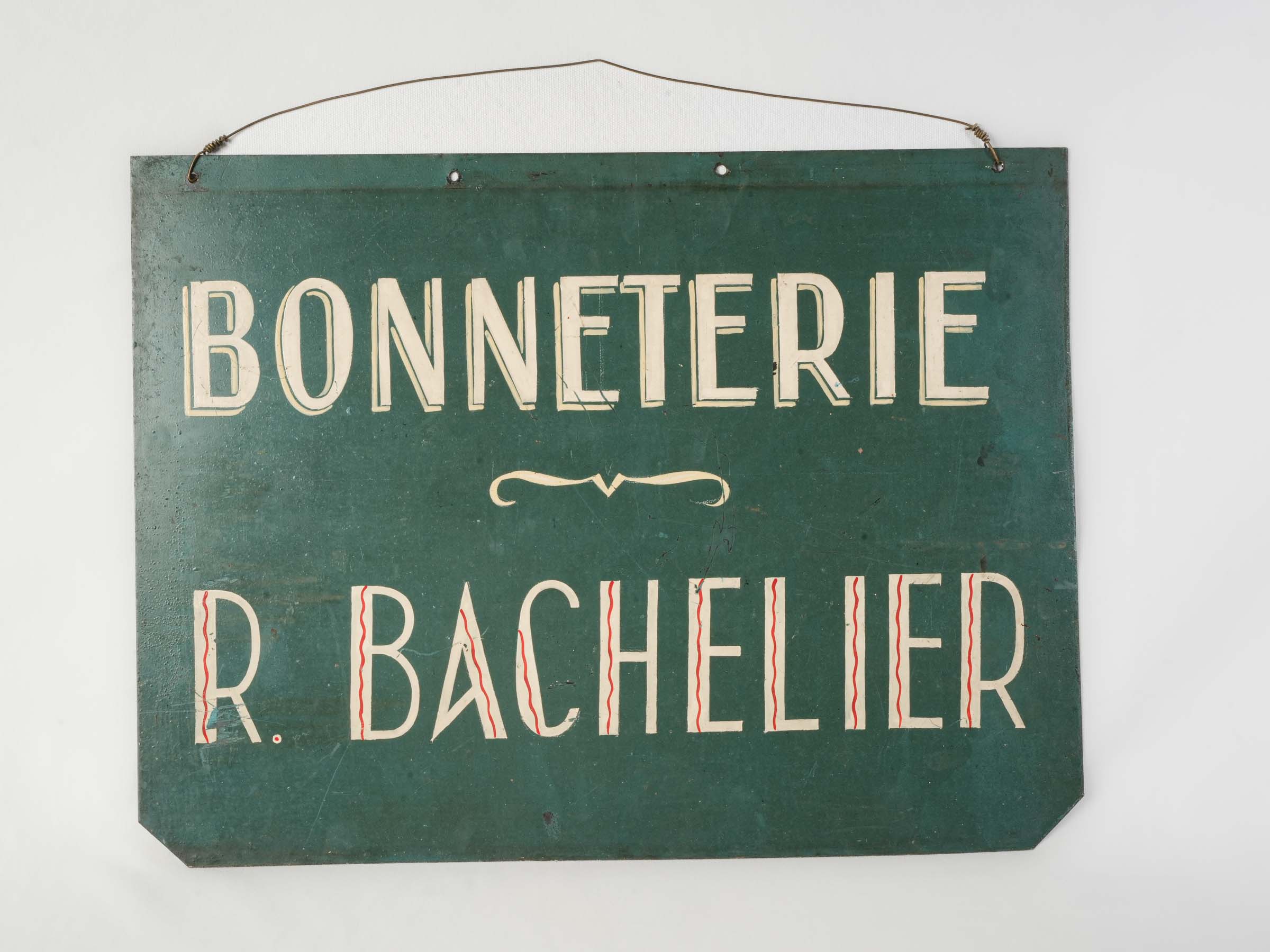 Antique Hand-Painted French Hosiery Shop Sign - 18" x 23¾"