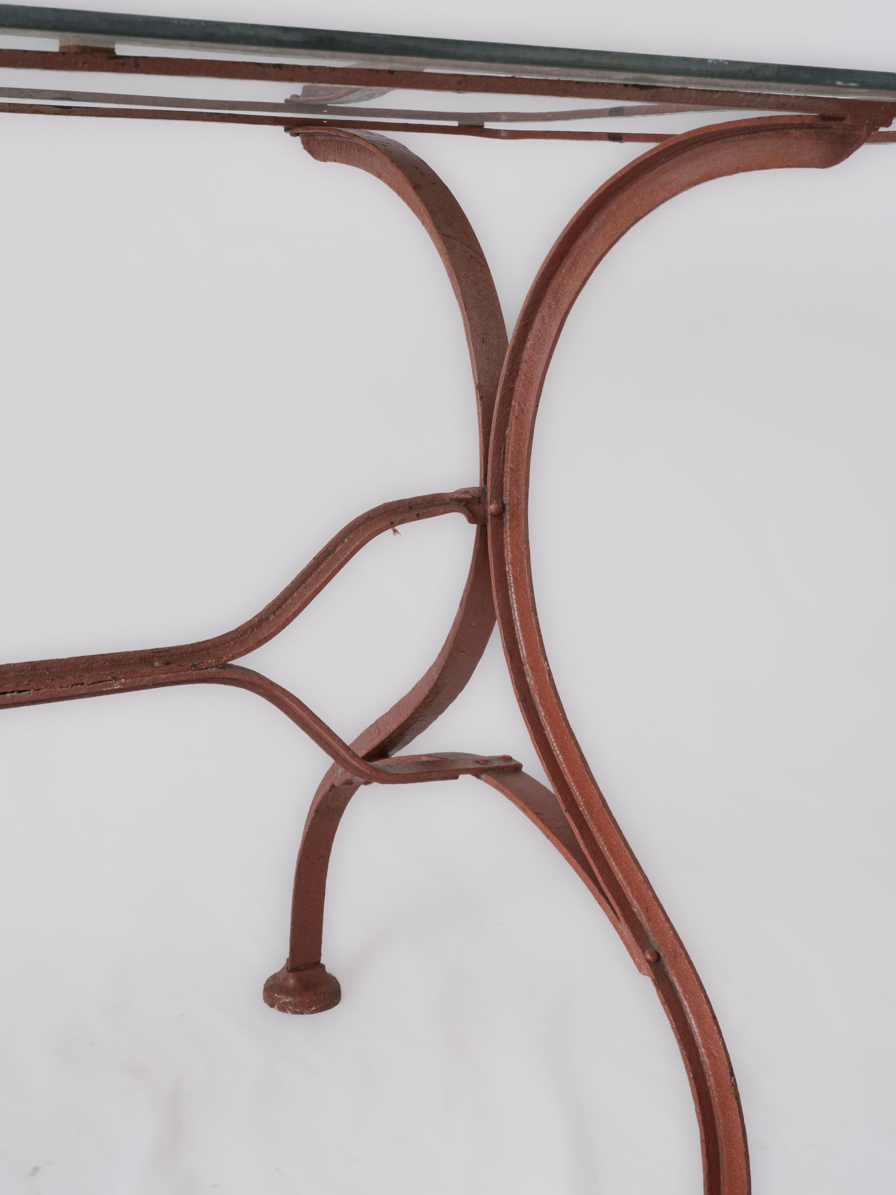 Early-20th-Century French Iron Bistro Table w/ Modern Glass Top - 45¼"