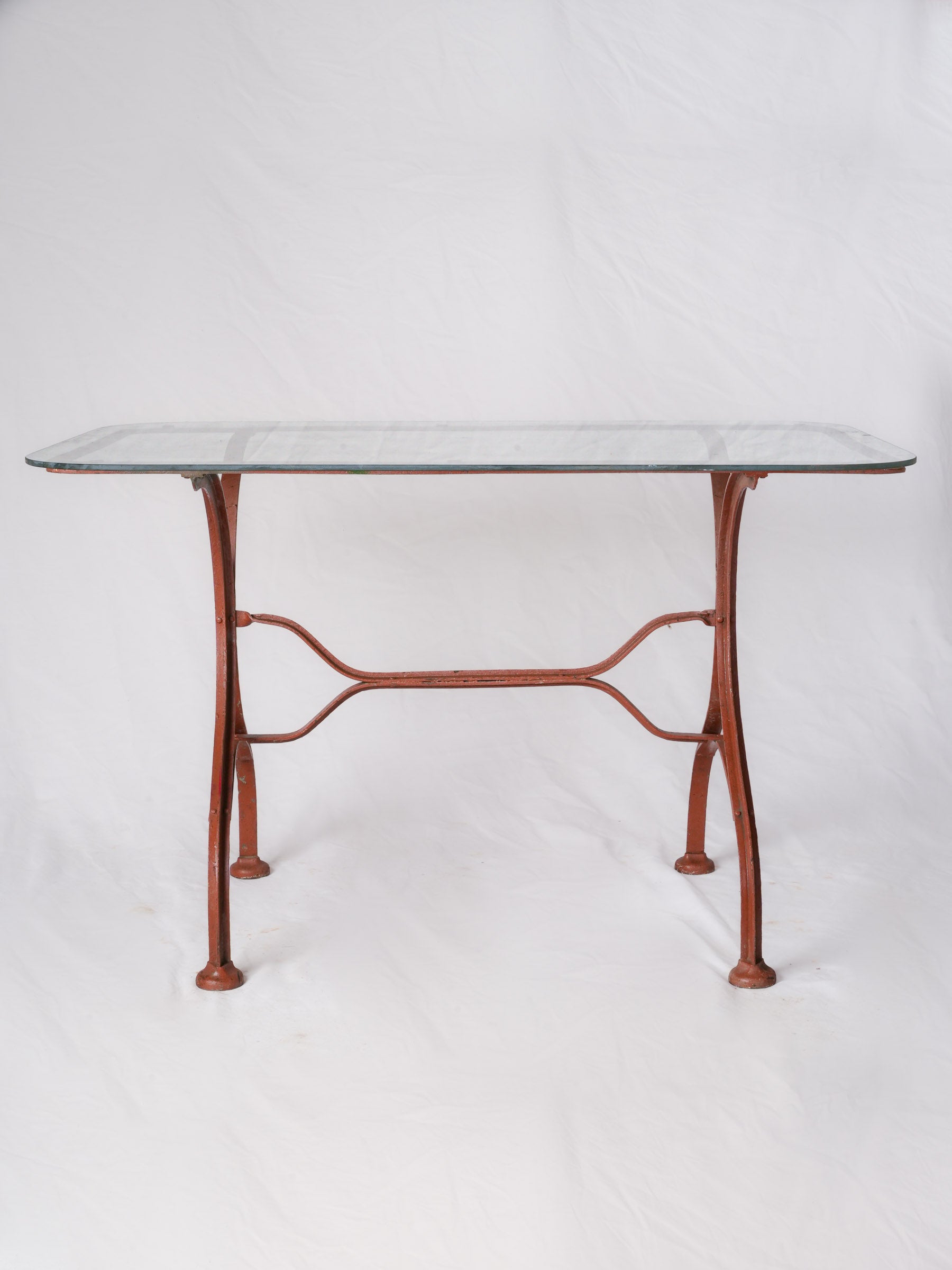 Early-20th-Century French Iron Bistro Table w/ Modern Glass Top - 45¼"