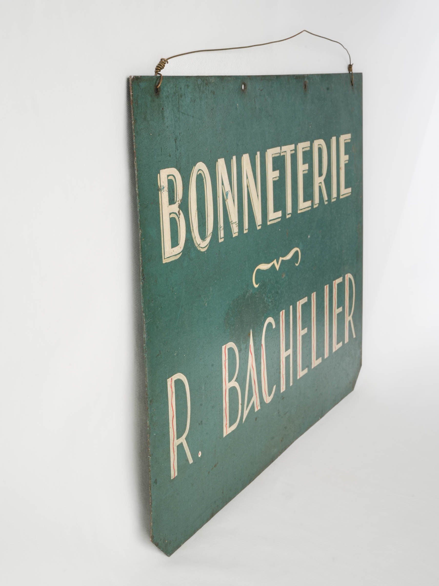 Antique Hand-Painted French Hosiery Shop Sign - 18" x 23¾"