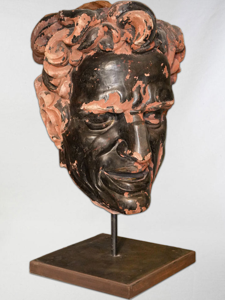 Monumental Italian Painted Terracotta Theatrical Mask Circa 1930 - 35"