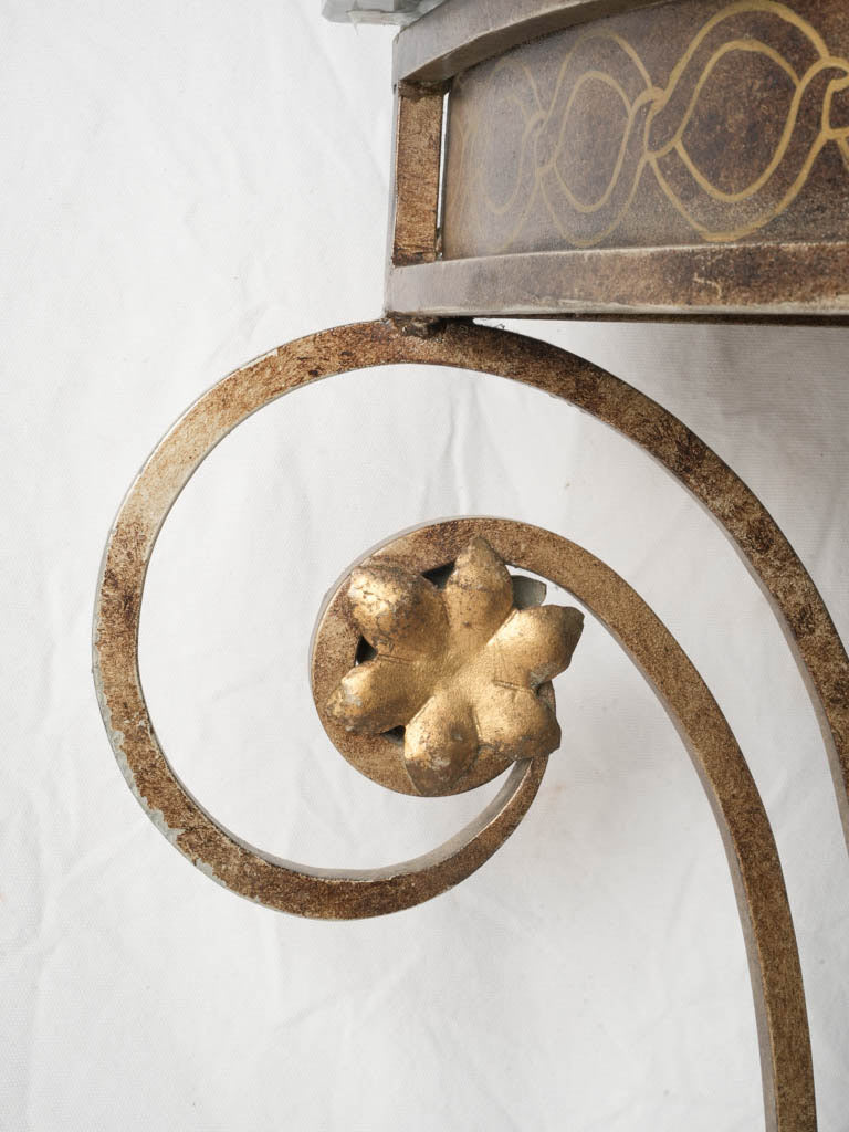 1950s Gilt Wrought Iron Demi Lune Console w/ Handsome Black Marble Top - 50"