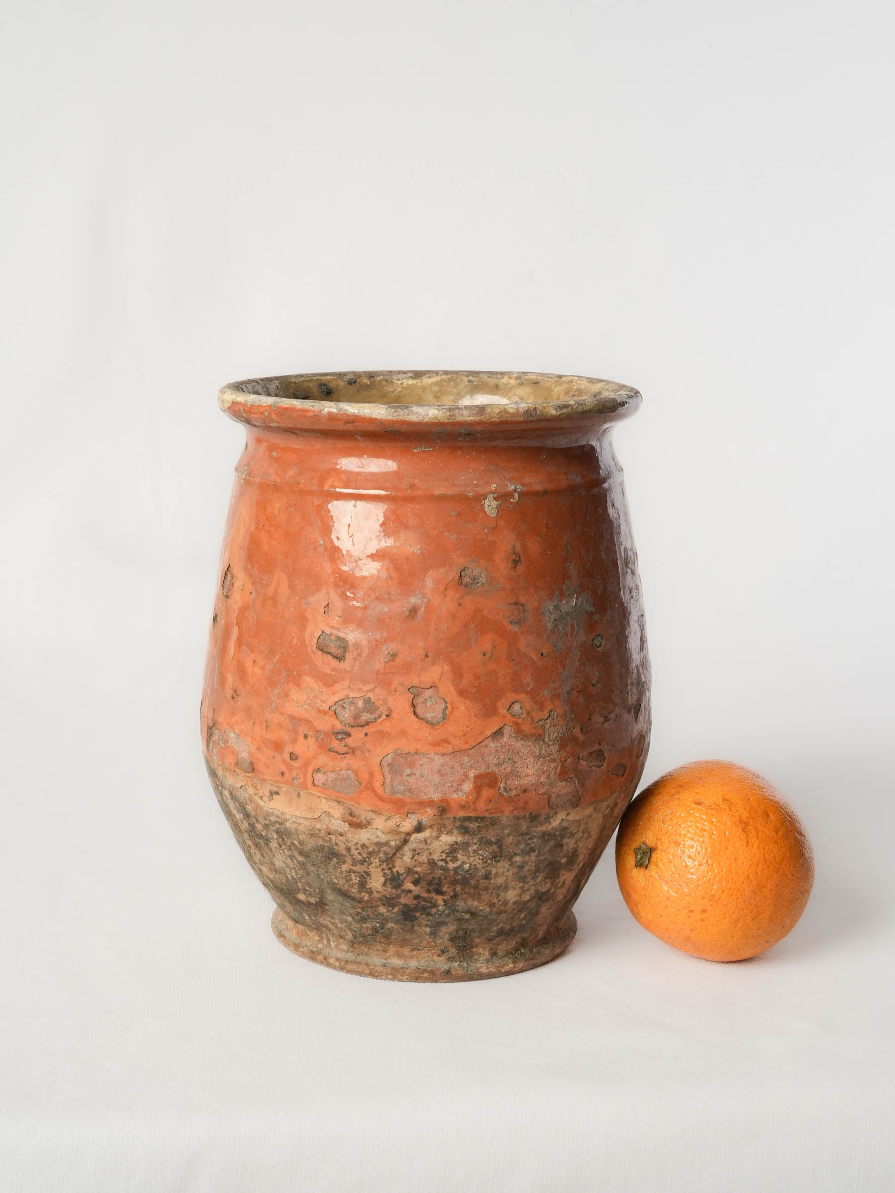 19th Century French Confit Pot w/ Warm Orange Glaze and Rustic Patina - 8¼"
