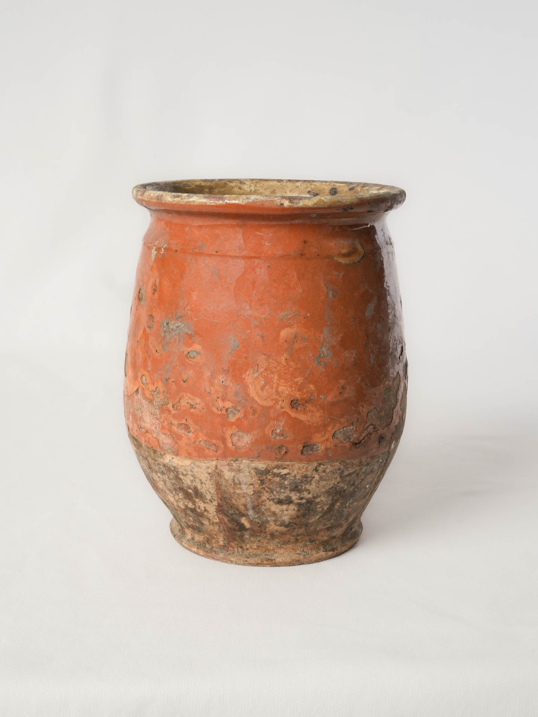 19th Century French Confit Pot w/ Warm Orange Glaze and Rustic Patina - 8¼"