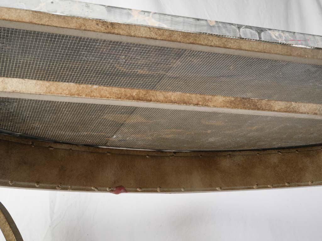 1950s Gilt Wrought Iron Demi Lune Console w/ Handsome Black Marble Top - 50"