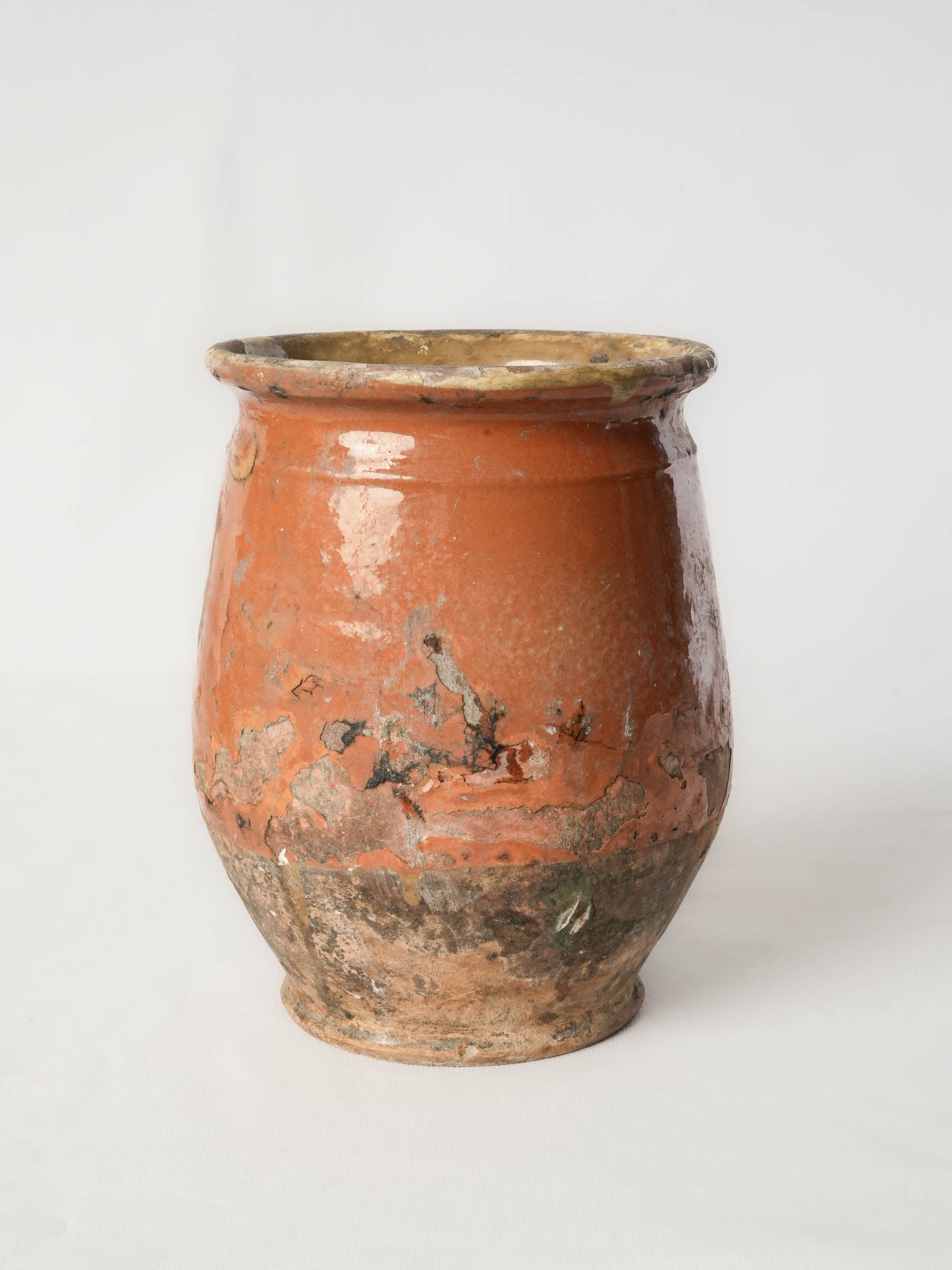 19th Century French Confit Pot w/ Warm Orange Glaze and Rustic Patina - 8¼"