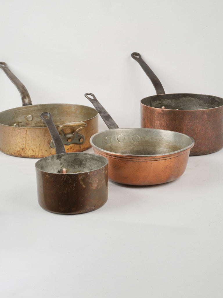 Vintage French copper saucepans set