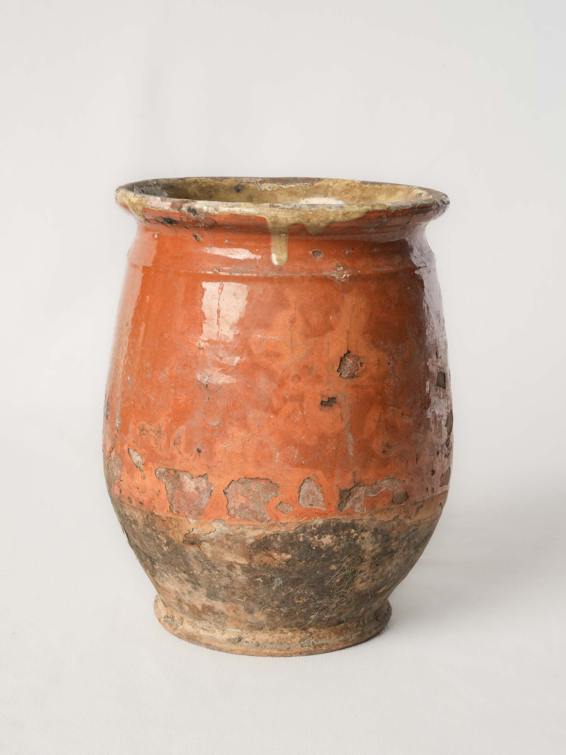 19th Century French Confit Pot w/ Warm Orange Glaze and Rustic Patina - 8¼"