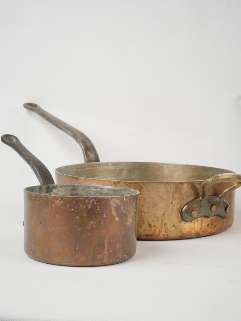 Elegant aged copper cookware collection
