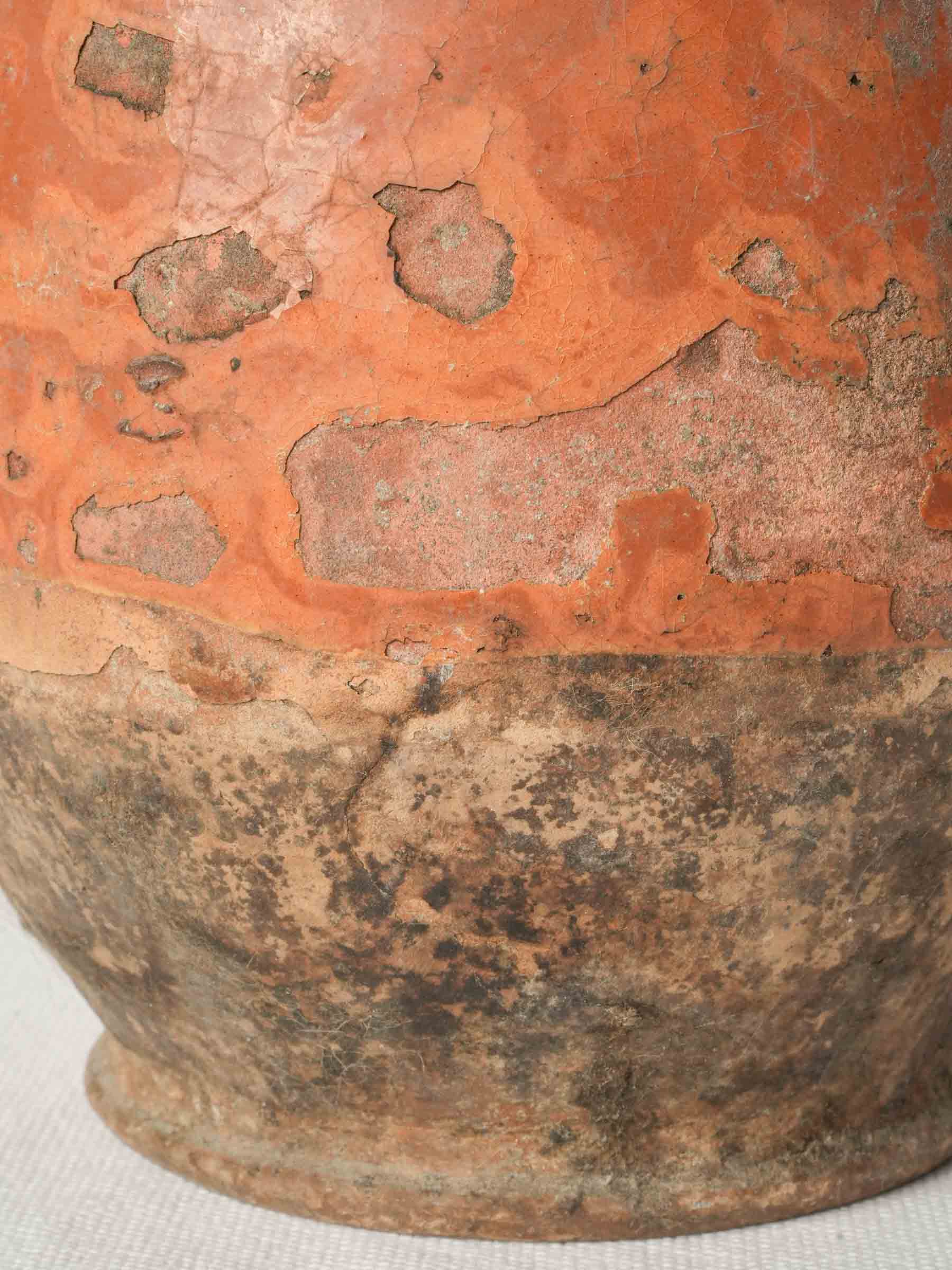 19th Century French Confit Pot w/ Warm Orange Glaze and Rustic Patina - 8¼"