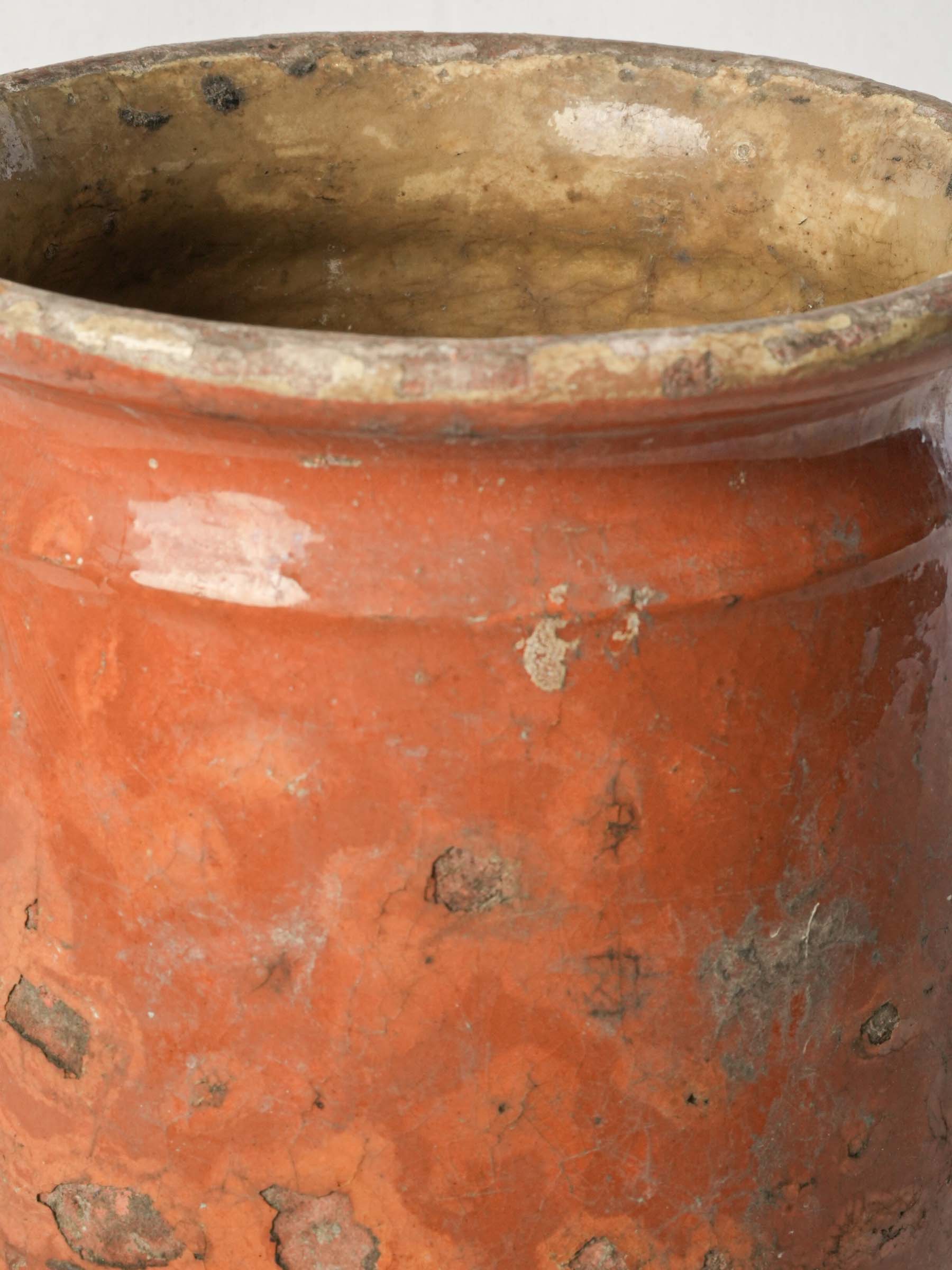 19th Century French Confit Pot w/ Warm Orange Glaze and Rustic Patina - 8¼"