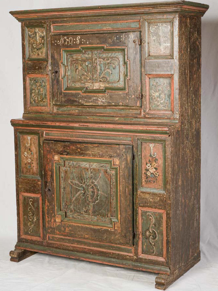 Northern Italian Hand-Painted Pine Two-Tier Cupboard Dated 1722 - 68½" x 51½" x 24½"