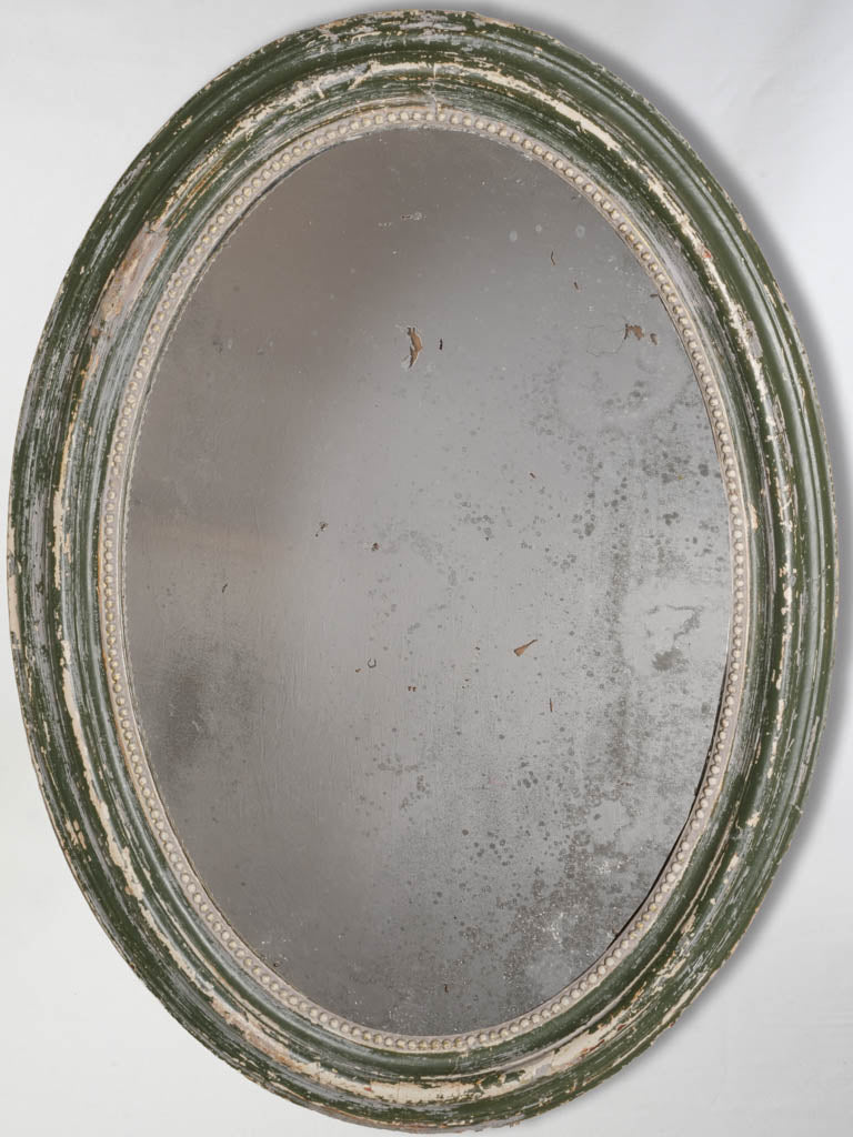 Large Louis-Philippe Oval Green Painted Mirror w/ Original Mercury Plate - 38½" x 28¼"