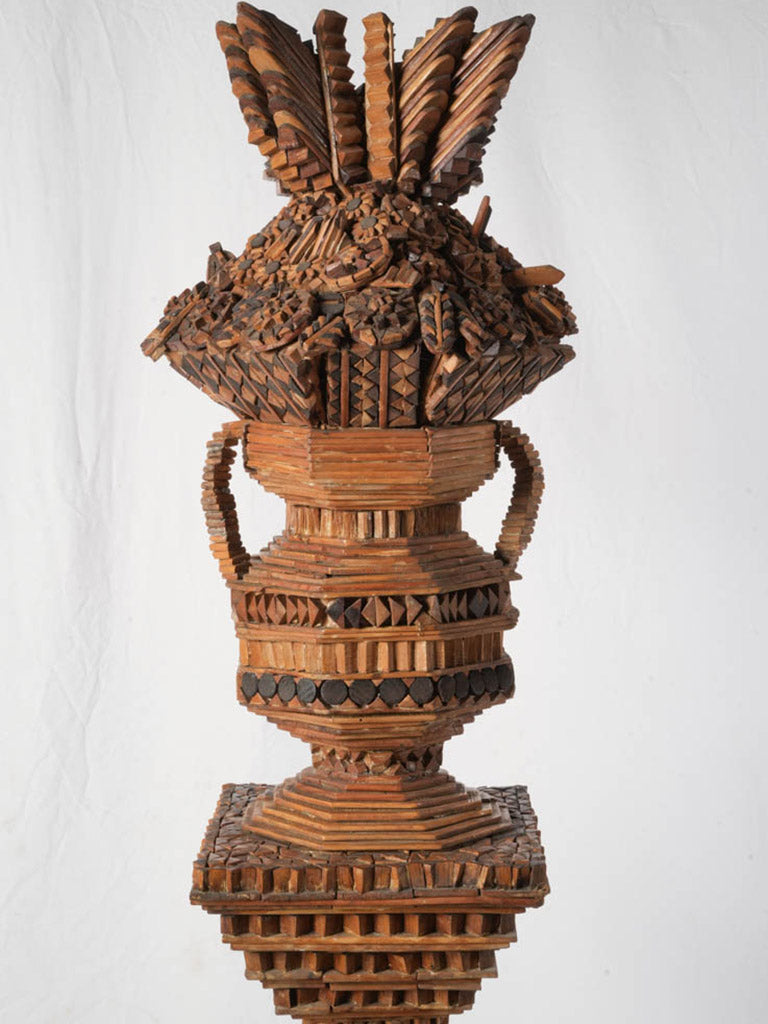 Monumental handcrafted wooden urn